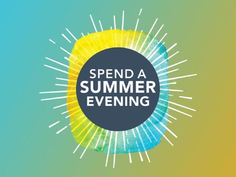 Spend a Summer Evening colorful graphic with text.