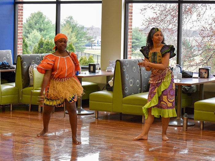 Members of the Dwennimmen African Dance Community performing at a Global Eats event.