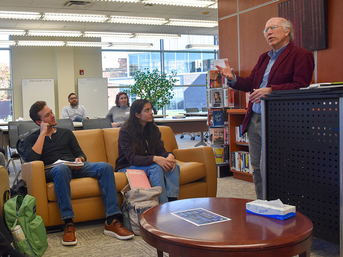 Author Joseph Bathanti doing a book reading in the library.