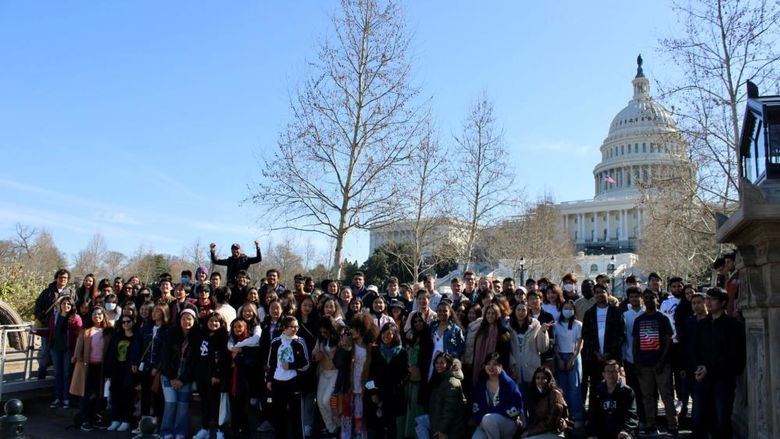 A group of students in front of the Capitol building in Washington, DC